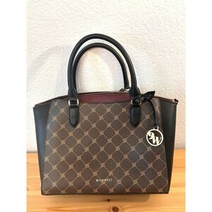 Nine West Paisley Jet Set Satchel Crossbody Bag Zip Shoulder Handbag NWOT Merlot